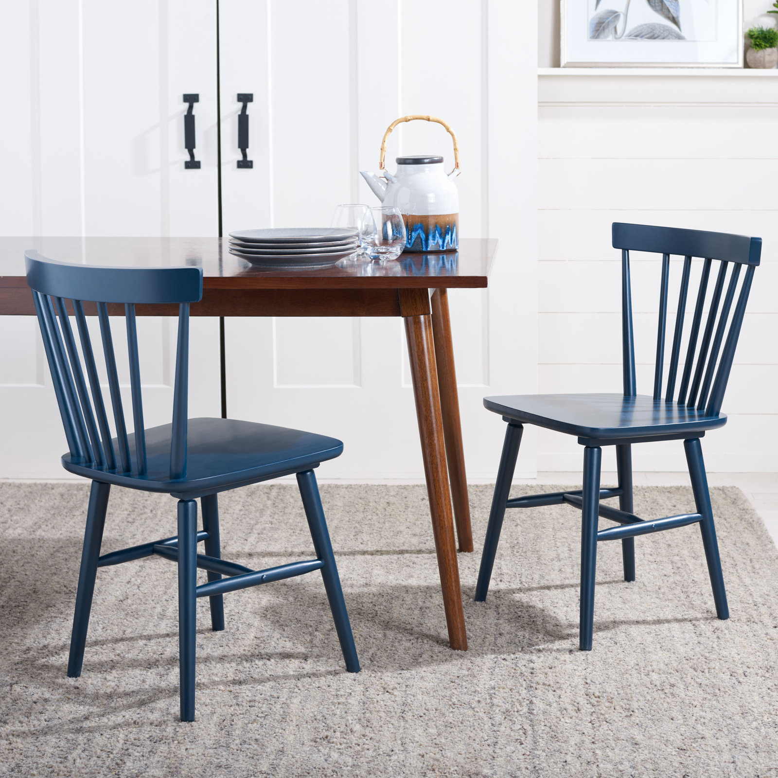 Antoya Solid Wood Dining Chair, Navy