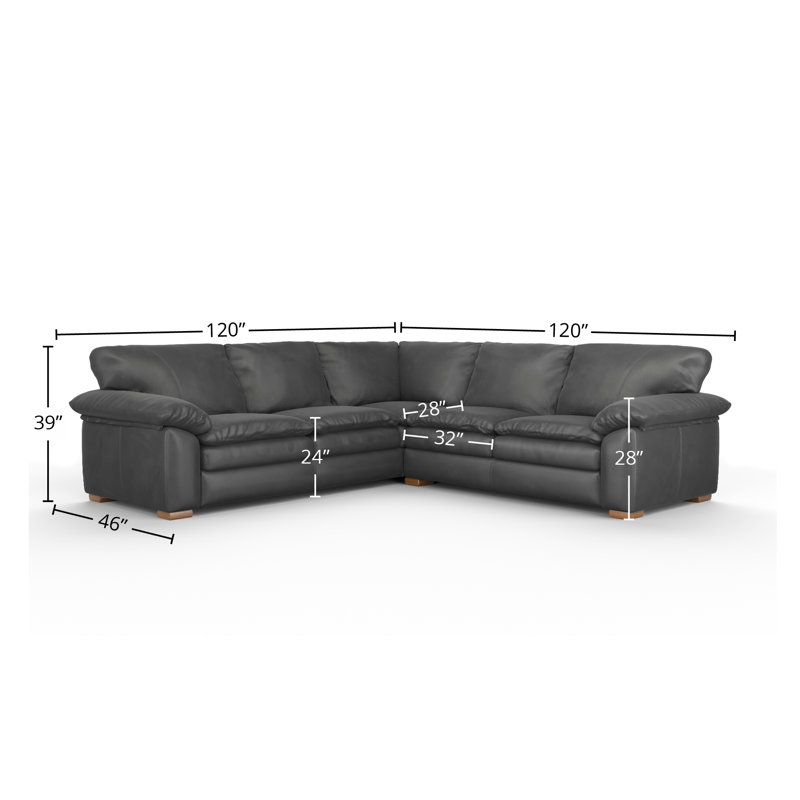 Boulder Deeper and Wider 2x2 100% Full Top Grain Leather Sectional, Cetus Slate Genuine Leather