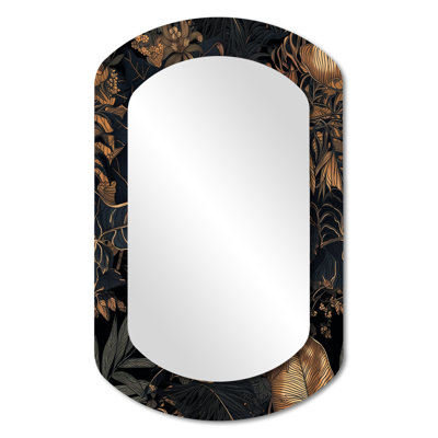 Erwica Gold Tropical Leaf Serenade III - Leaves Unique Shape Decorative Wall Mirror, Gold Freeform Large Mirror, Printed Metal Art