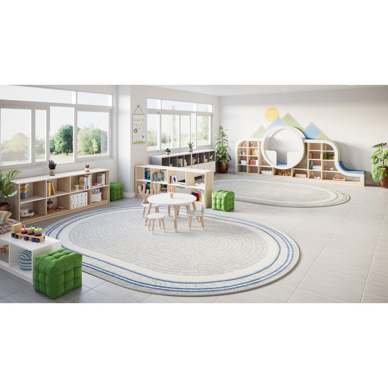 Cozy Corner Area Rug in Color Light Blue, Oval 5'4" x 7'8"