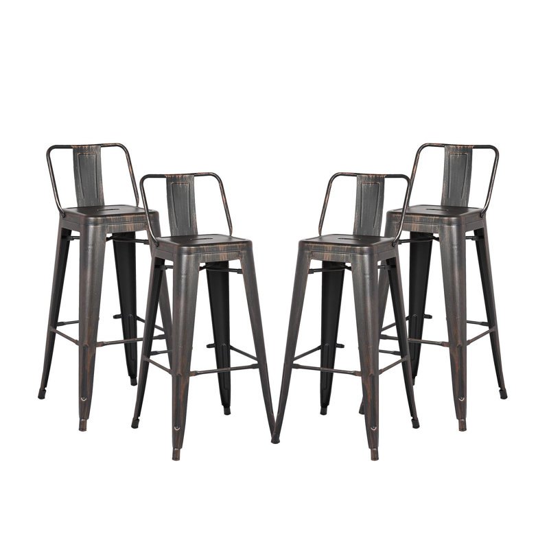 24"Metal Barstool,Country Rustic Style With Back, Kitchen Counter Bar Stool, Lightweight & Sturdy Build, Set Of 4 -Matte Black