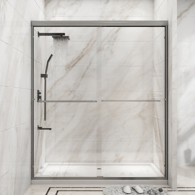 56" W - 60" W x 72" H Double Sliding Semi-Frameless Shower Door with Tempered Glass