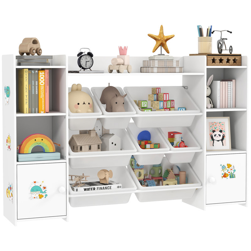 AIYAPLAY Kids Bookshelf and Toy Storage Organiser Unit with Bins White