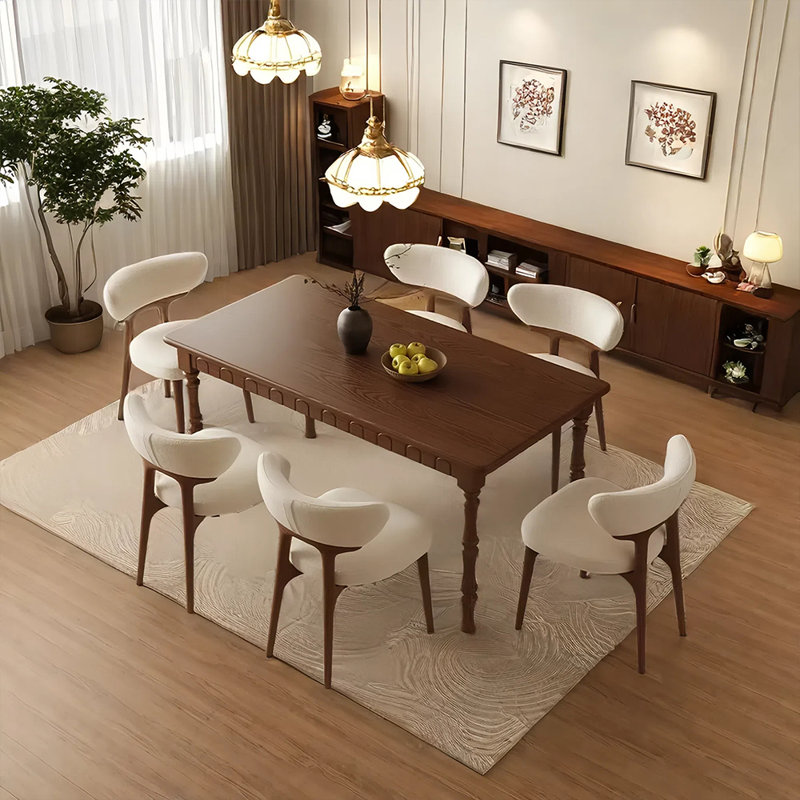 Vintage solid wood dining table and chair set, 29.52" H x 35.43" W x 70.86" L