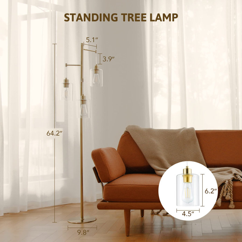 Lampe sur pied à arbre doré antique - Style contemporain avec ampoules à DEL Edison, Or