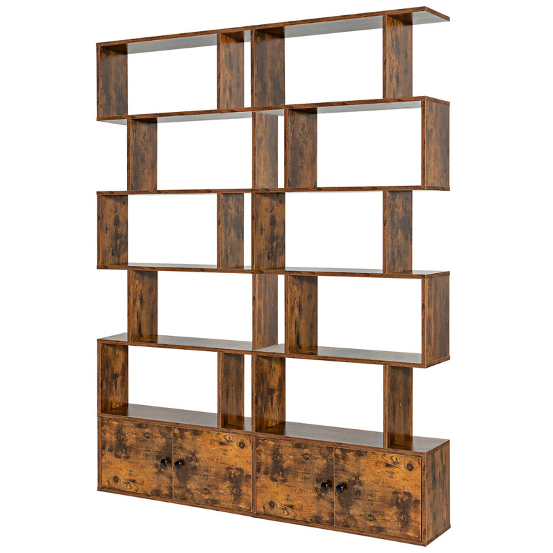 72''H X 27.5''W 2 PCS 6-Tier Bajulal Geometric Storage Bookcase, Brown