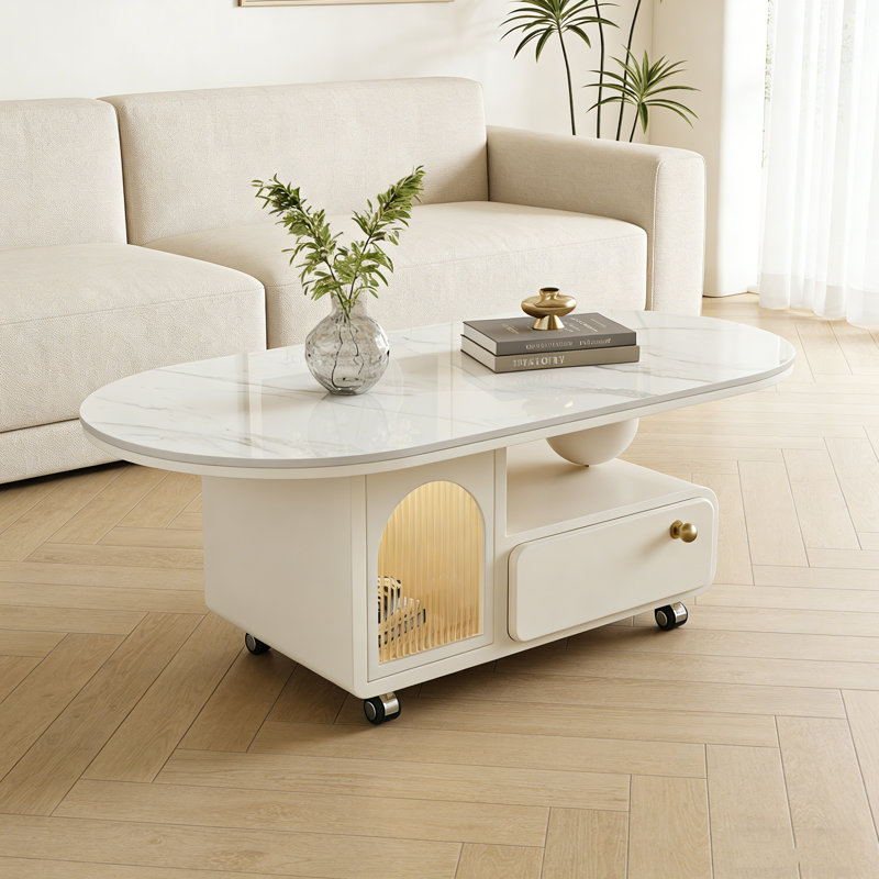 Table basse Shelly, Blanc, Gris clair / Blanc, H 16,53 po x l 47,24 po x P 23,62 po