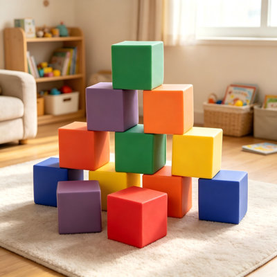 Ensemble de jeu en mousse souple, blocs de construction et empilables 12 pièces - jouet d'apprentissage sécuritaire pour les tout-petits, les bébés et les enfants d'âge préscolaire