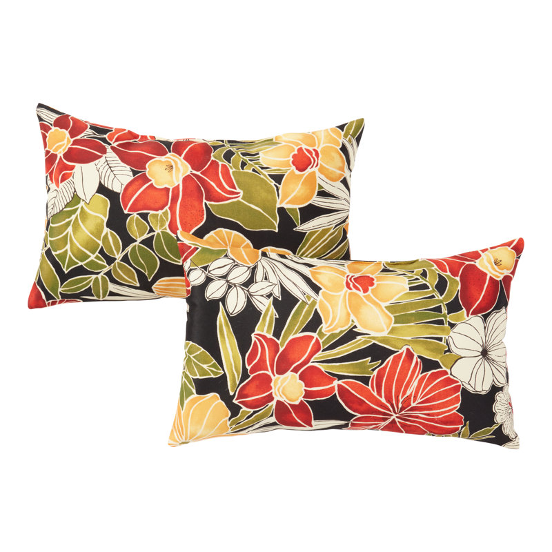Coussin lombaire à rayures intérieur/extérieur Henrich, Noir Aloha, Set of 2