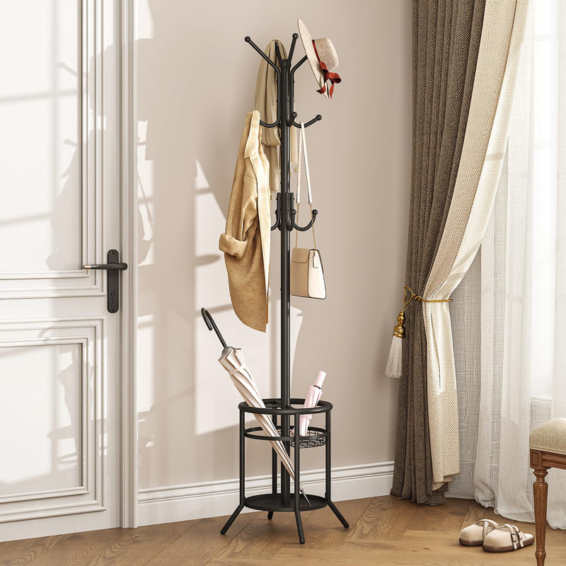 Freestanding Metal Coat Tree with 12 Hooks（Round）, Black