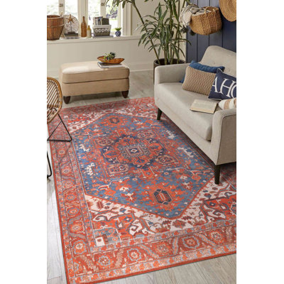 Colorful Oriental Vintage Look Woven Base Decorative Carpet
