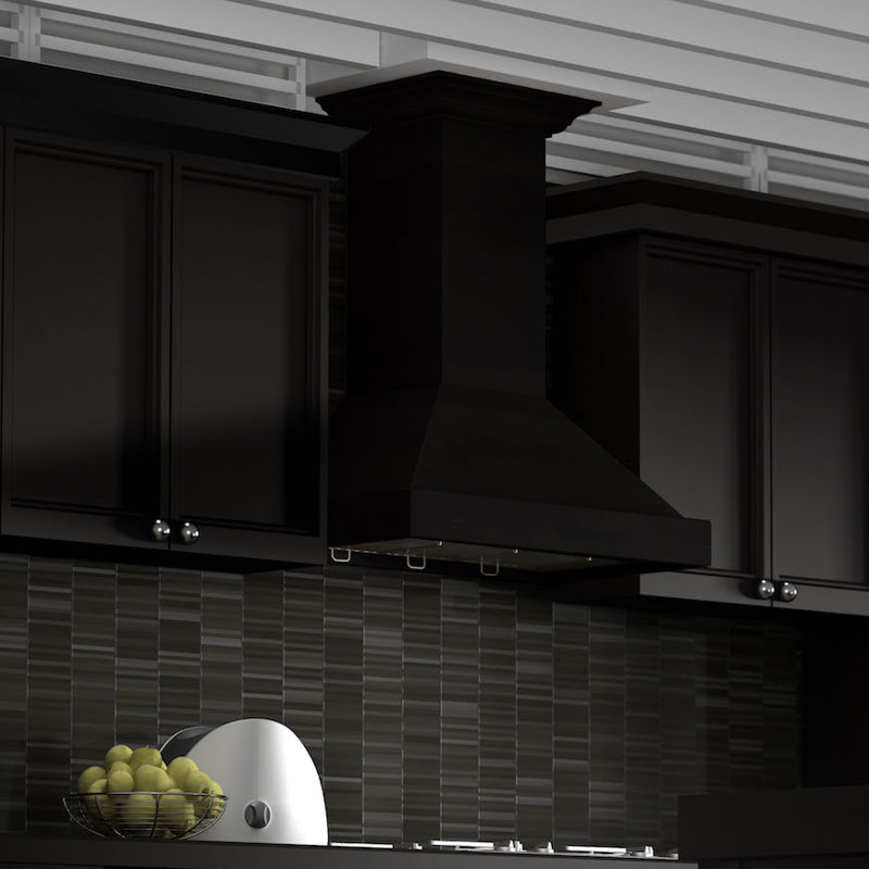 30" Wood 400 CFM Ducted Wall Mount Range Hood, Black, 36" W