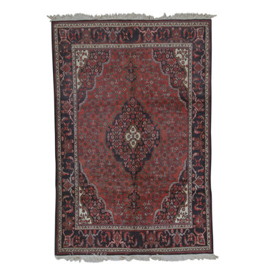 Tapis rouge et bleu marine noué à la main de haute qualité