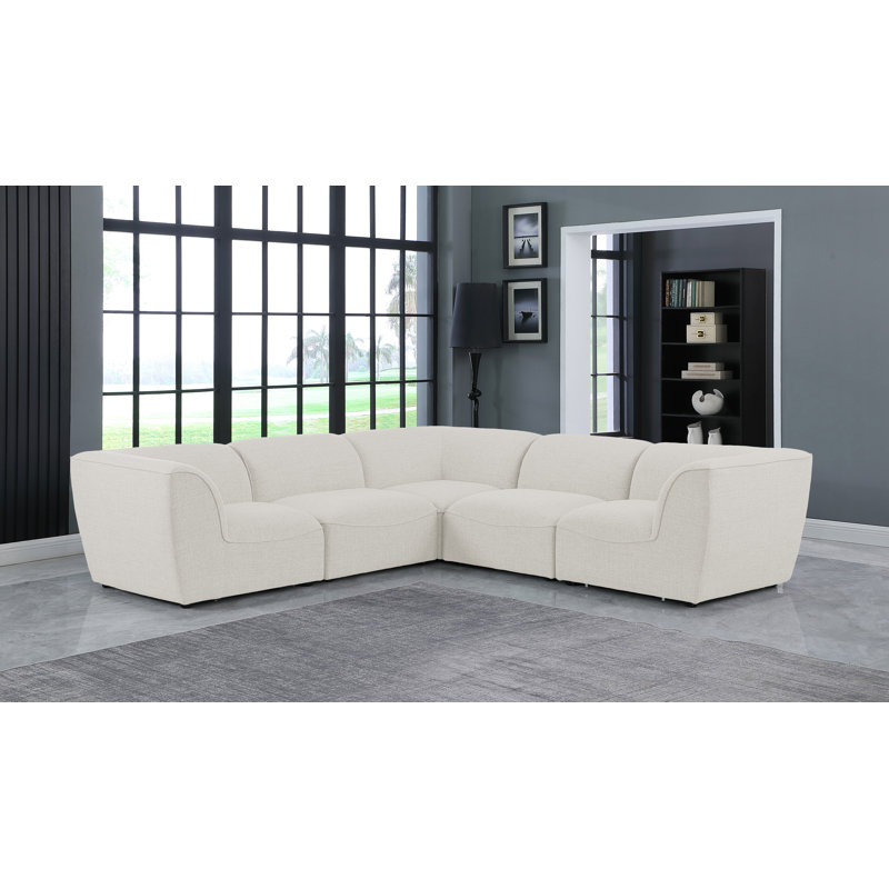 Canapé modulaire réversible de coin Callem, Tissu crème texturé en lin
