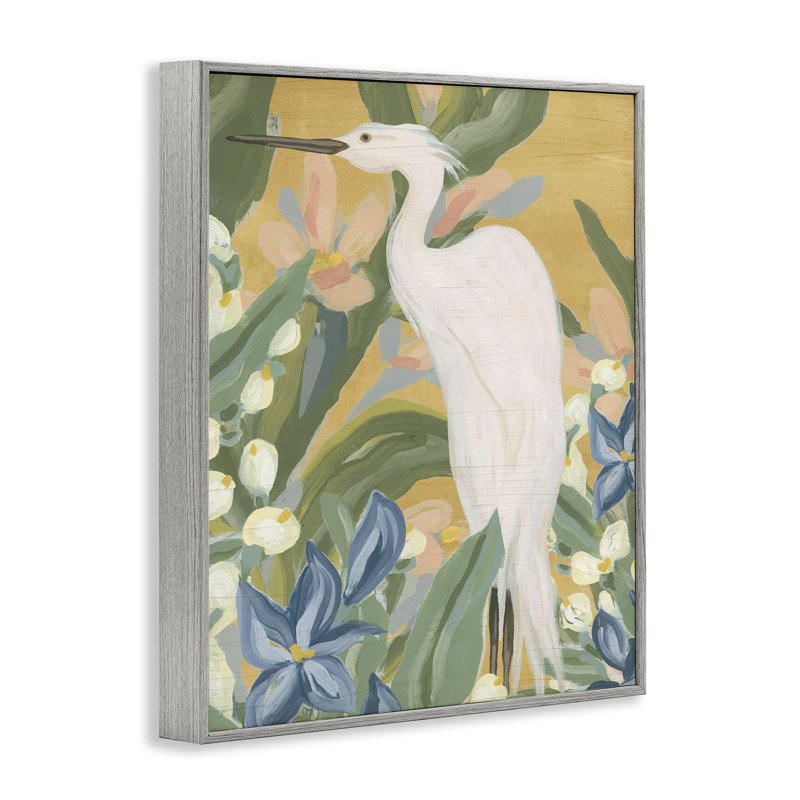 Aigrette tropicale, peinture par estampe numérique grise de June Erica Vess, Estampe numérique Farmhouse, H 14 po x l 11 po