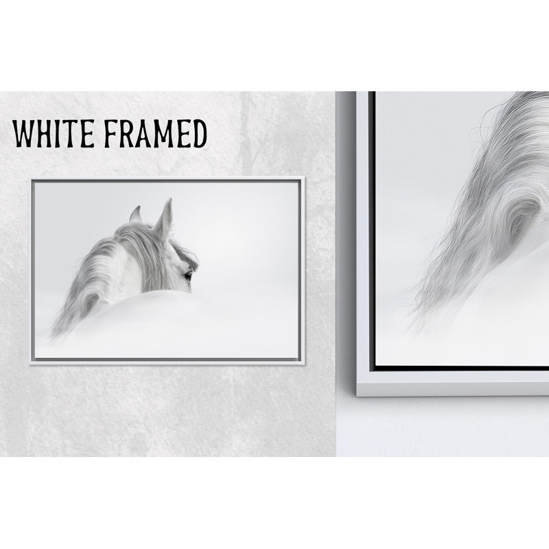 Décor moderne: impression sur toile de cheval blanc, œuvre d'art équin minimaliste, toiles à cadre blanc 1P