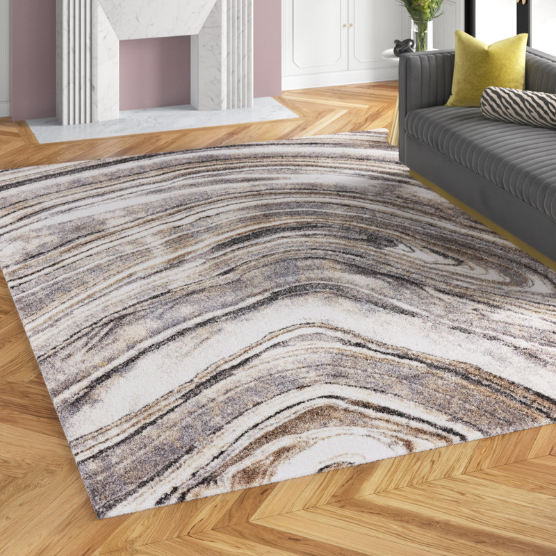 Makenna Abstract Ivory/Grey/Tan Area Rug, Rectangle 4'5" x 6'5"