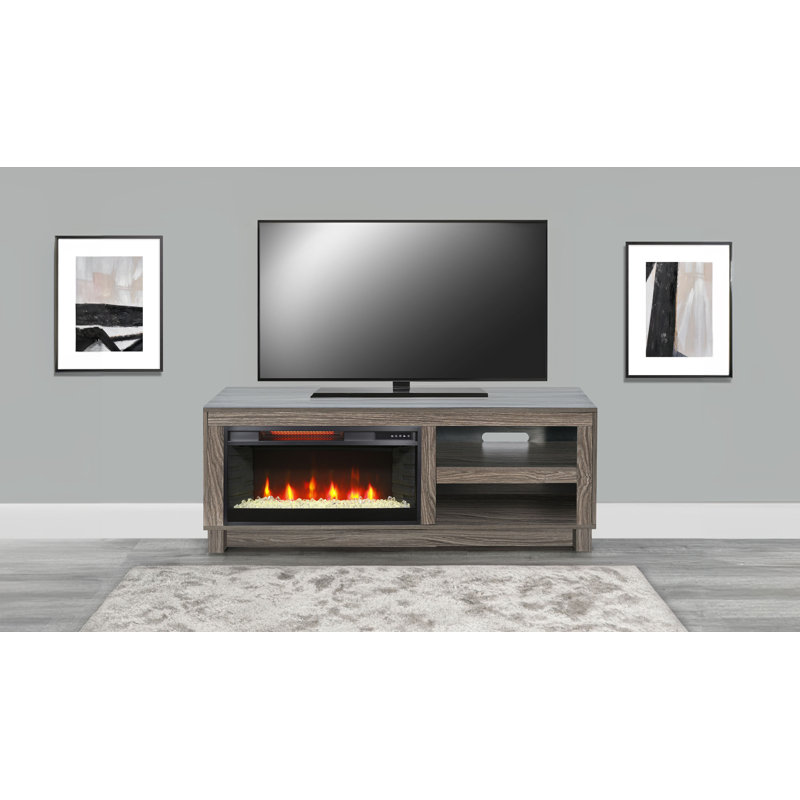 56" Media Console With Electric Fireplace, Grey