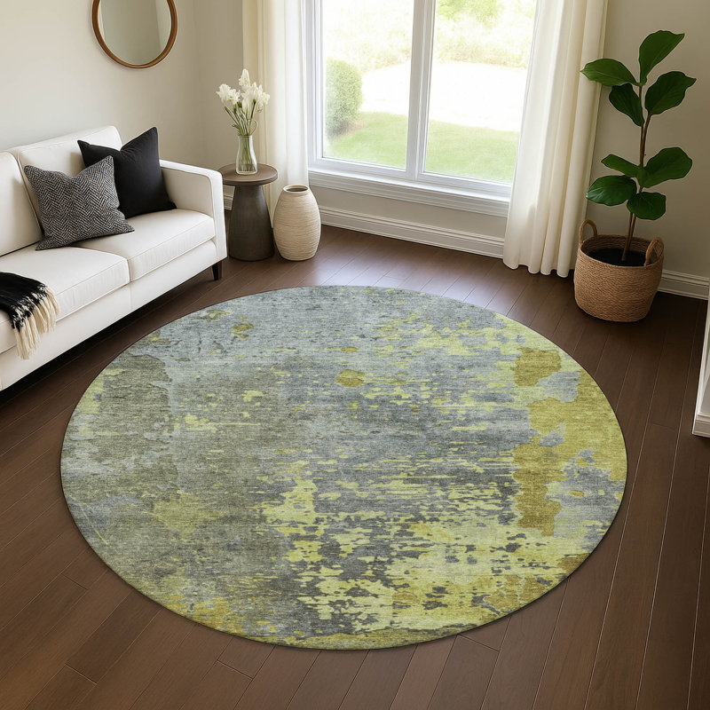 Premium Machine Washable Mehara AMF1702 Abstract Rug, Round 8'