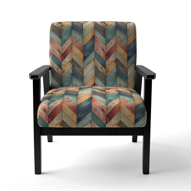 Cantina Upholstered Armchair, Pink/Blue/Gray, Black Square Arms
