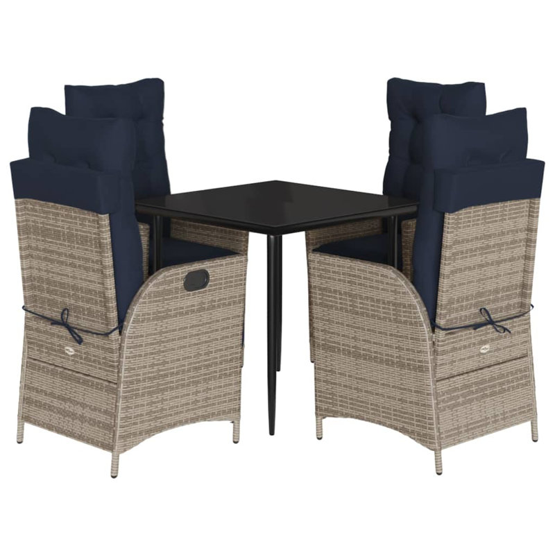Vidaxl 5 Piece Patio Dining Set With Cushions Poly Rattan, Square Table