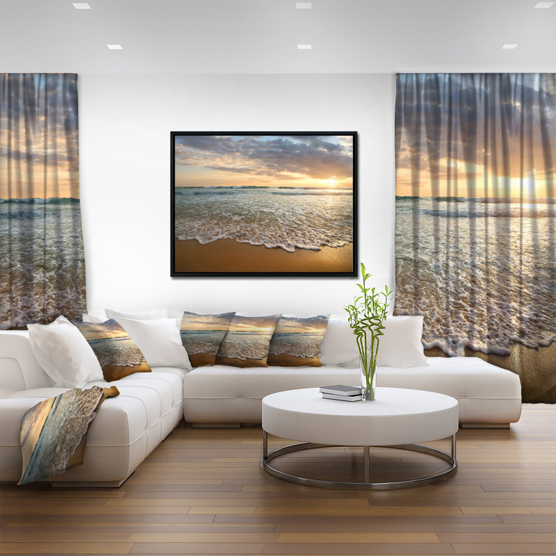 «Landscape Cloudy Sunset Ocean», art mural - Océan calme, H 30 po x l 40 po x P 1,5 po, Toile avec cadre flottant