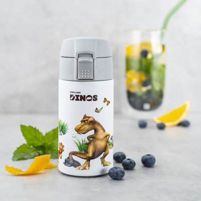 Dinos Drinking Bottle, 350 Ml, Stainless Steel, White-Grey