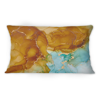 Coussin décoratif à imprimé abstrait brun et bleu de luxe avec imprimé V 12 po x 20 po