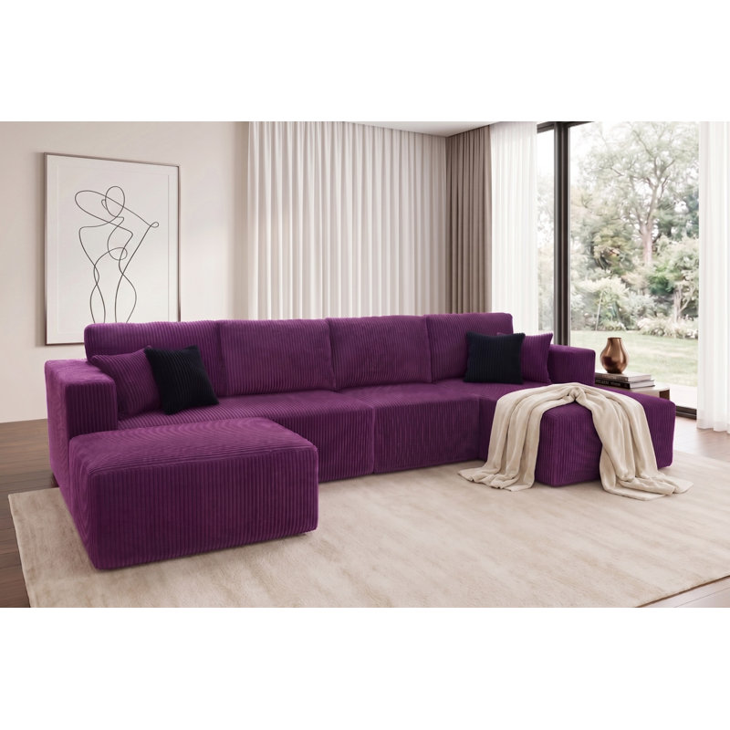 Canapé modulaire Bonint Flintwood, Velours côtelé mauve
