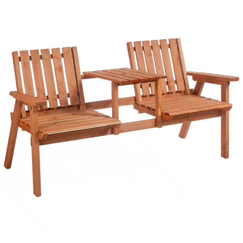 Patio Bench, Garden Bench With Middle Table And Umbrella Hole