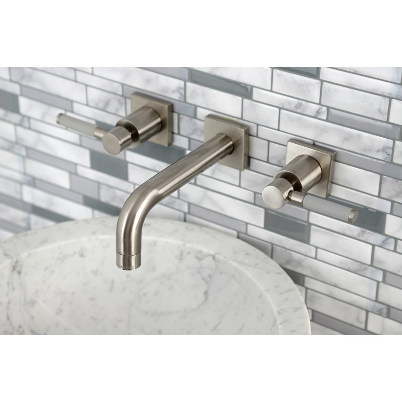 Kingston Brass Concord Two-Handle 3-Hole Wall Mount Bathroom Faucet, Brushed Nickel, Lever Wrap