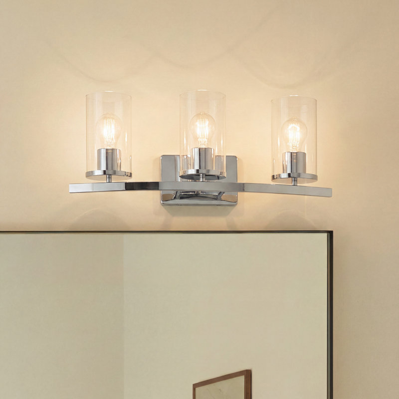 3-Light Chrome Bath Vanity Light with Clear Glass Shades, Chrome