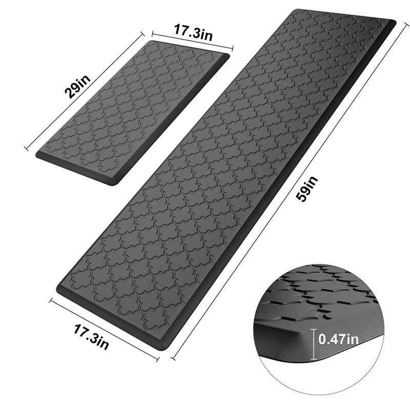 Tapis anti-fatigue, Noir, Tapis de couloir 17,3 po x 30 po + 17,3 po x 59 po