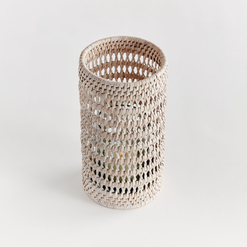 BURMA RATTAN HURRICANE SMALL, 9.45" H x 5.51" W x 5.51" D, Whitewash