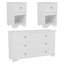Ensemble de chambre à coucher 3 pièces, commode 6 tiroirs et deux tables de chevet avec poignées en métal, style élégant et rétro, blanc