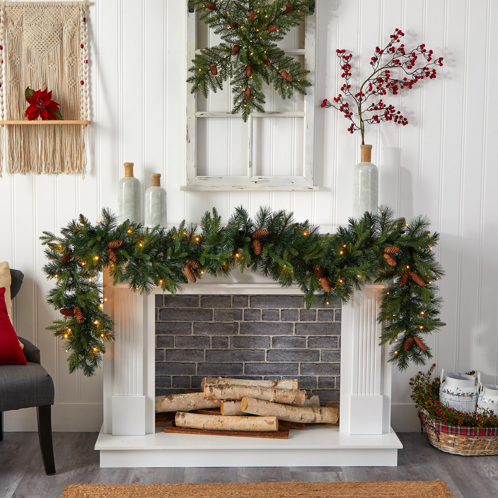108'' in. Lighted Faux Garland