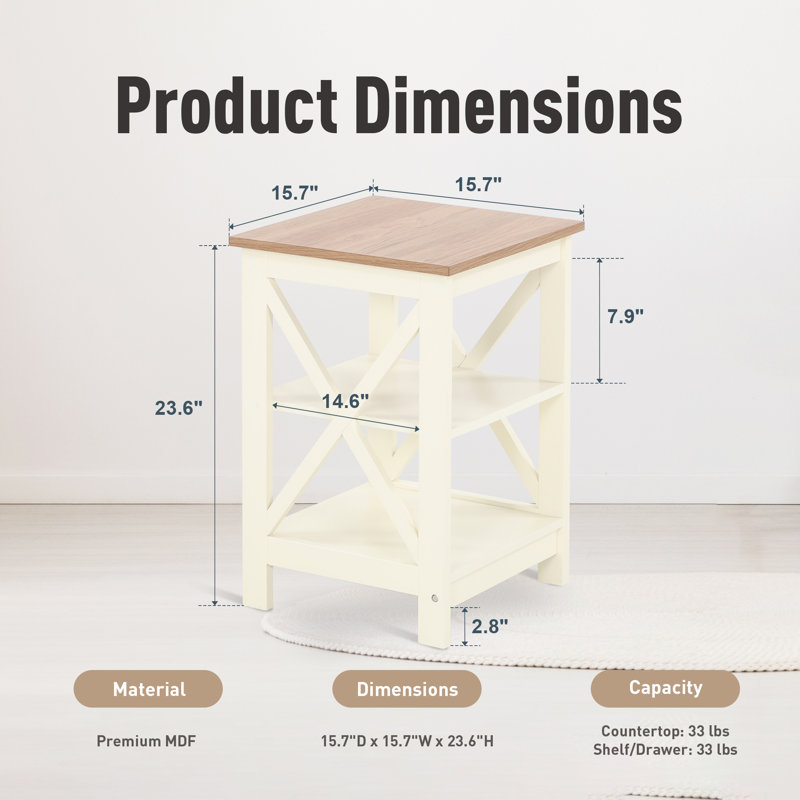 Versa Crossbuck 2-Tier Storage End Table Set , Oak Wood/Ivory