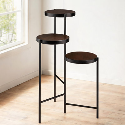 Support à plante pliable à 3 niveaux en bois noir et métal classique pour le rangement des plantes d'intérieur et d'extérieur