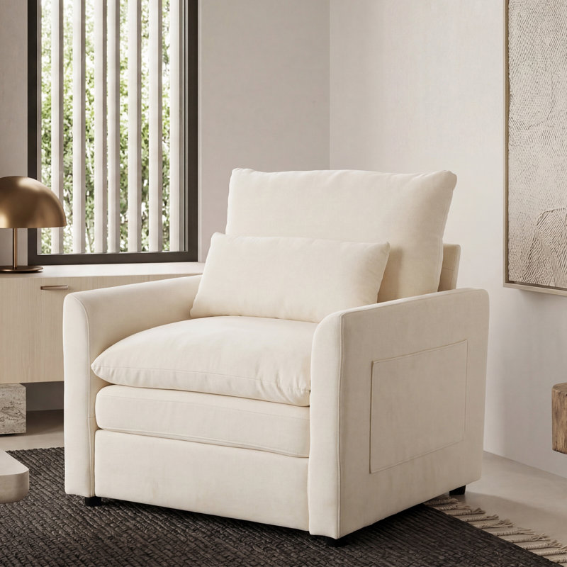 Fauteuil d'appoint moderne rembourré 32,5 po Drago, Beige