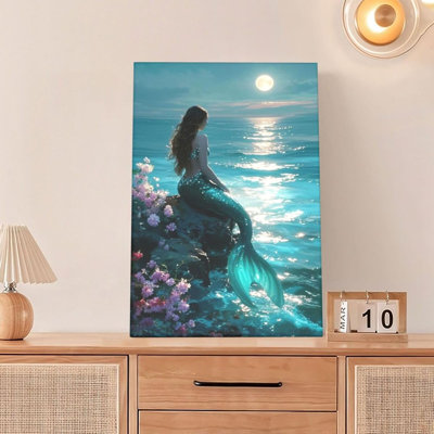Sirène, salle de bain, toile, océan, bord de mer, clair de lune, sirène, photos, décoration murale, maison moderne, impressions sur toile