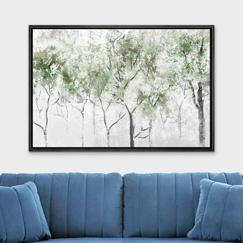 «Abstract Forest Rustic Pastel Green Spring Forest Tree Nature Abstract Landscape», reproduction d'art sur toile, Noir