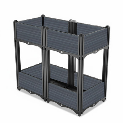 Jardinière surélevée modulaire à 2 niveaux, bac à fleurs en plastique à monter soi-même avec trous de drainage, conteneur de plantation autoportant pour légumes, herbes aromatiques, fleurs, patio, jardin, balcon, jardinage extérieur