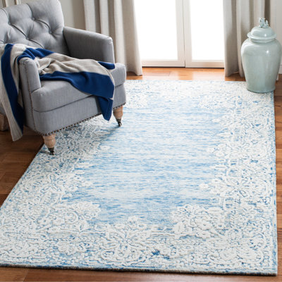 Tapis bleu / crème en laine touffeté à la main Ocala
