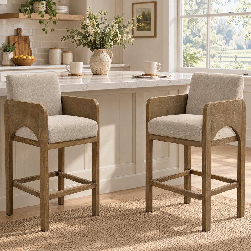 Tabouret de comptoir rembourré avec structure en bois massif, tabouret de bar à hauteur de barre en forme d'arche pour cuisine / salle à manger / restaurant