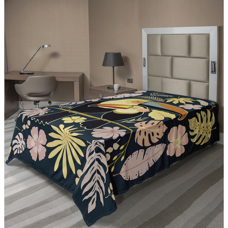 Drap plat moderne de style bohème Ambesonne, Drap plat pour lit simple, Dark Orange/Pale Salmon Floral