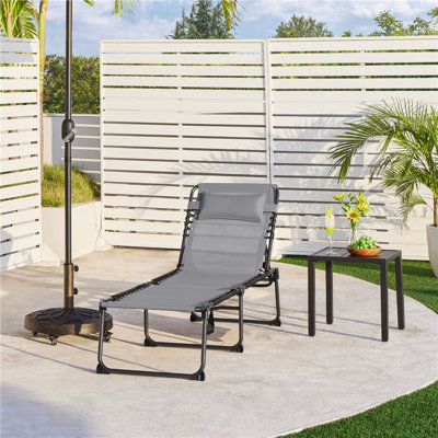 Adjustable Outdoor Folding Tanning Chair Portable Beach Lounger with 5 Back Position by Yaheetech