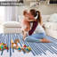 Tapis contemporain délavé à motifs abstraits et lavables avec lignes à rayures, bleu-1430454690