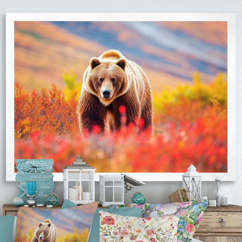 Grizzly en Alaska, paysage I - art mural Alaska, H 12 po x l 20 po x P 1 po, Cadre photo blanc