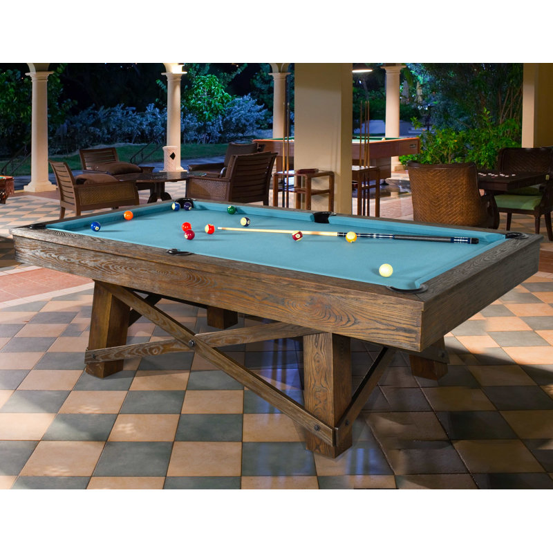 8ft Sage Brown Ash Wood Slate Top Pool Table with Genuine Leather Pockets