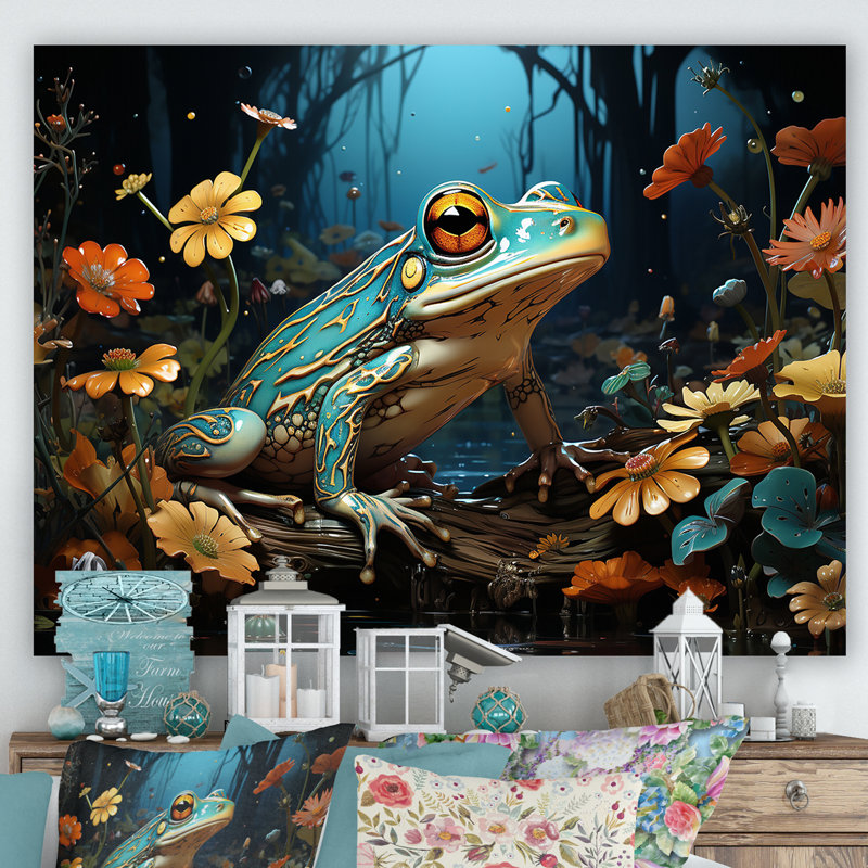 Représentation abstraite de grenouille verte - impression, H 34 po x l 44 po x P 1,5 po, Toile tendue